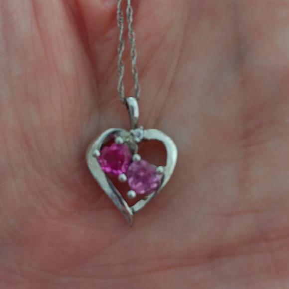 Valentine Sterling and Pink Stone Necklace, about 20". Beautiful. Perfect gift - Picture 4 of 4